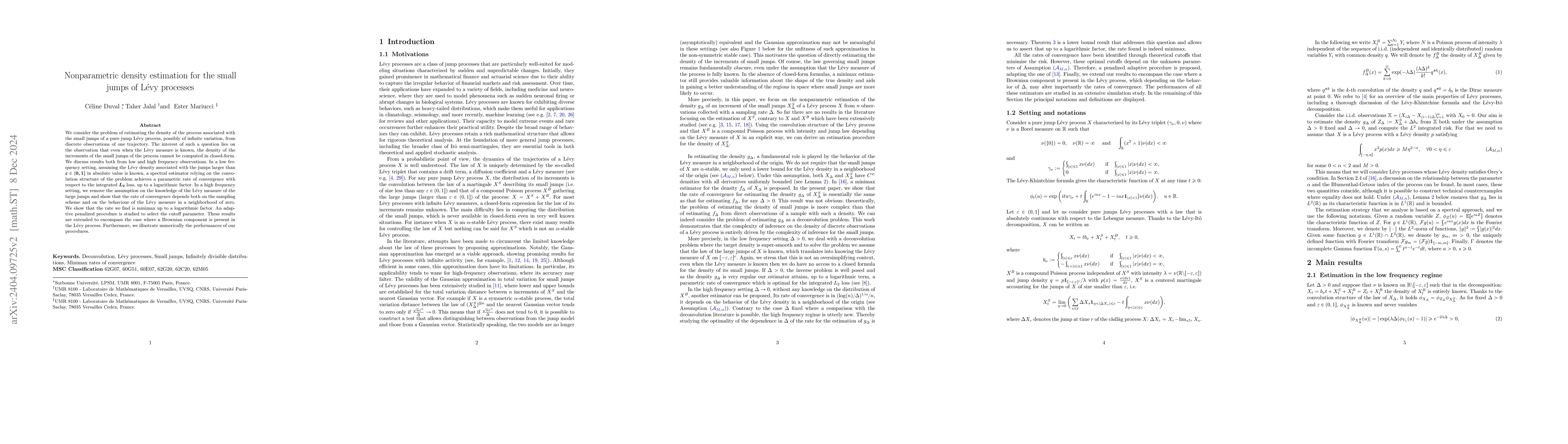 Thumbnail for Nonparametric density estimation for the small jumps of L\'evy processes