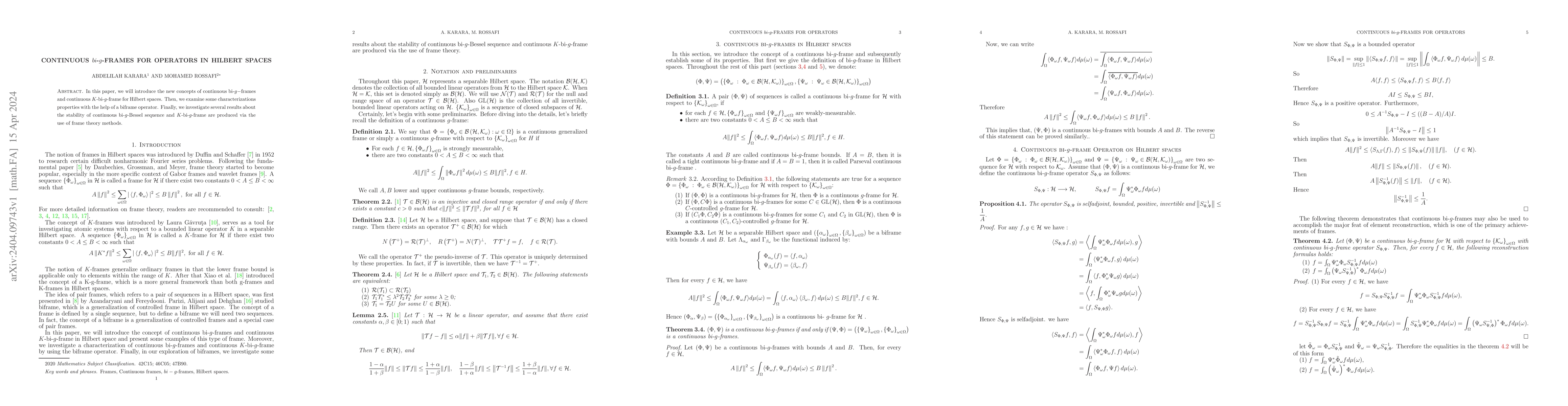Thumbnail for Continuous bi-g-frames for operators in Hilbert spaces