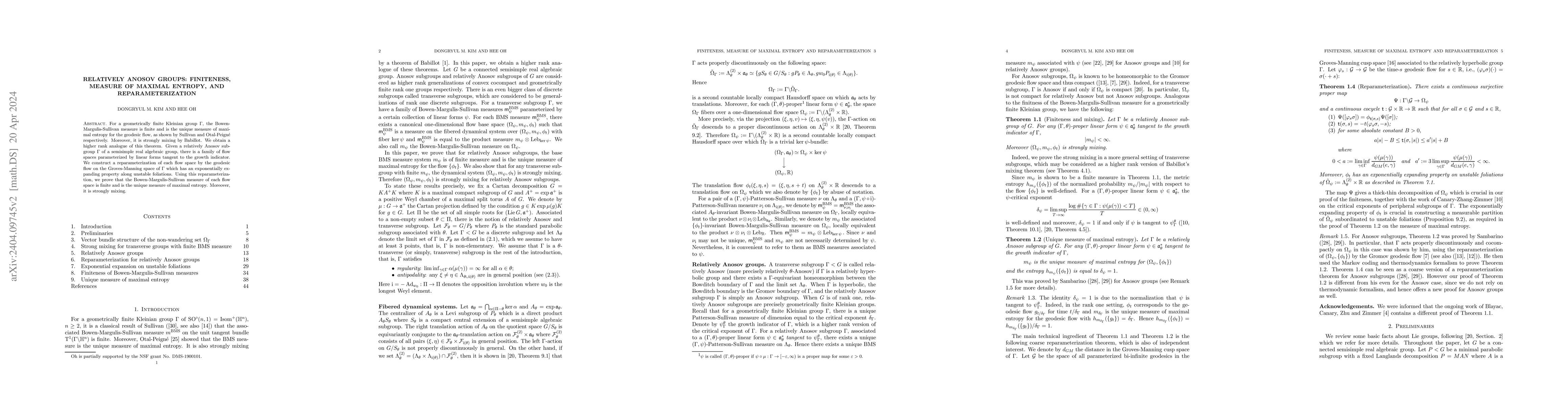Thumbnail for Relatively Anosov groups: finiteness, measure of maximal entropy, and
  reparameterization