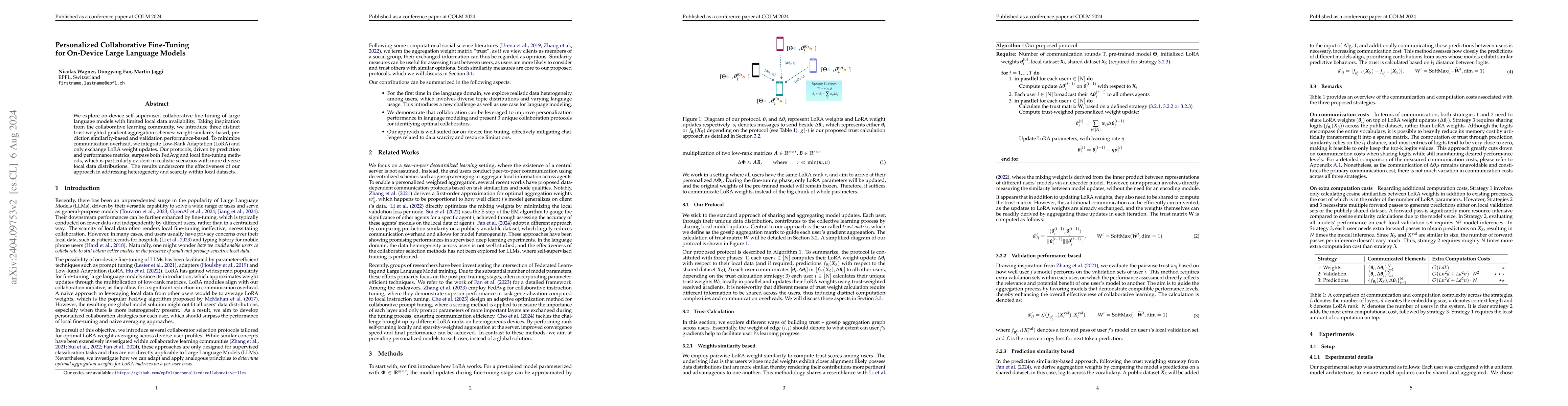Thumbnail for Personalized Collaborative Fine-Tuning for On-Device Large Language
  Models