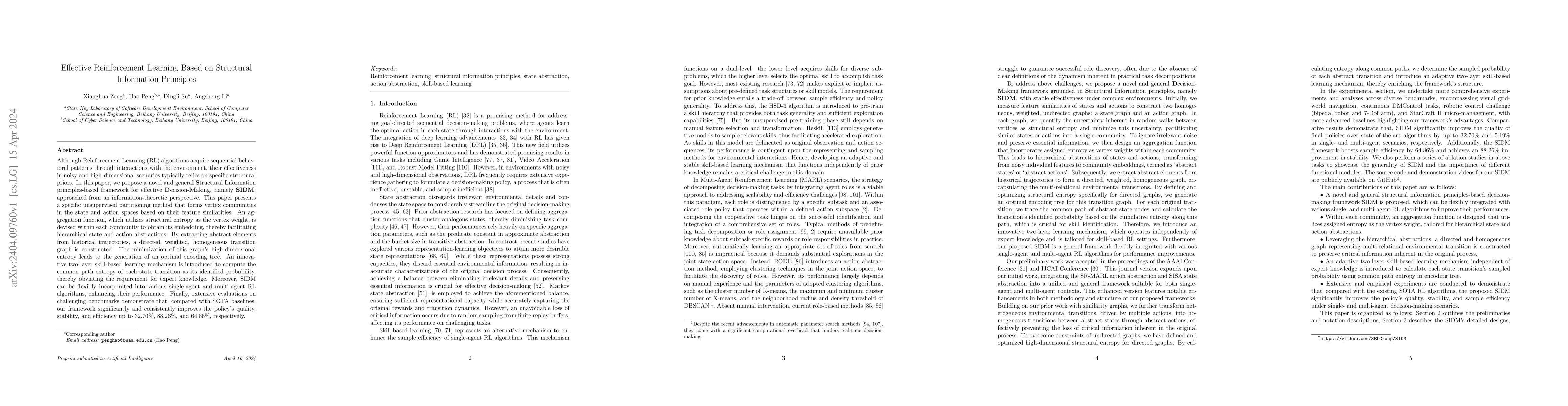 Thumbnail for Effective Reinforcement Learning Based on Structural Information
  Principles