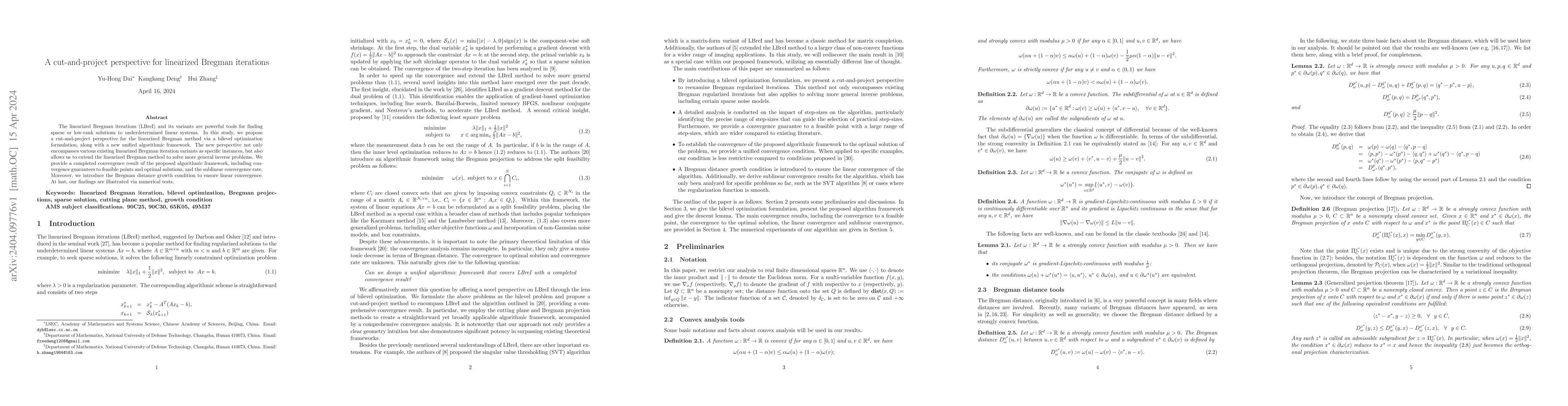 Thumbnail for A cut-and-project perspective for linearized Bregman iterations