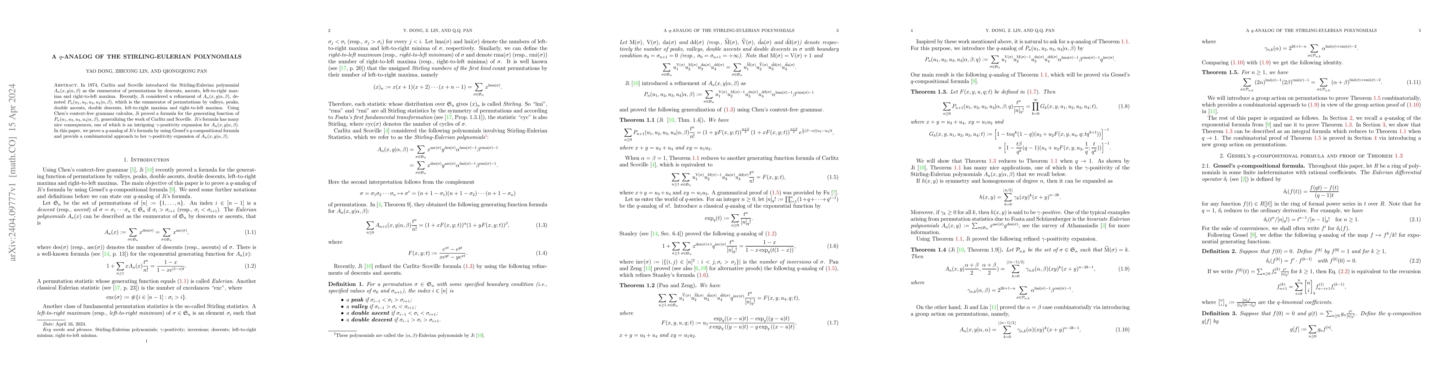 Thumbnail for A $q$-analog of the Stirling-Eulerian Polynomials