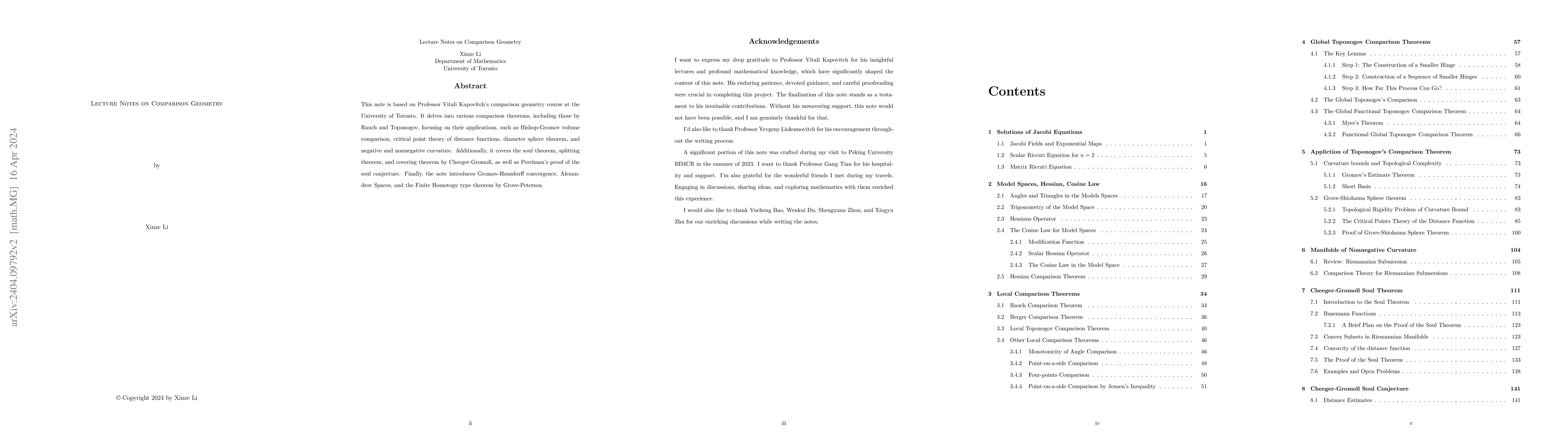 Thumbnail for Lecture Notes on Comparison Geometry