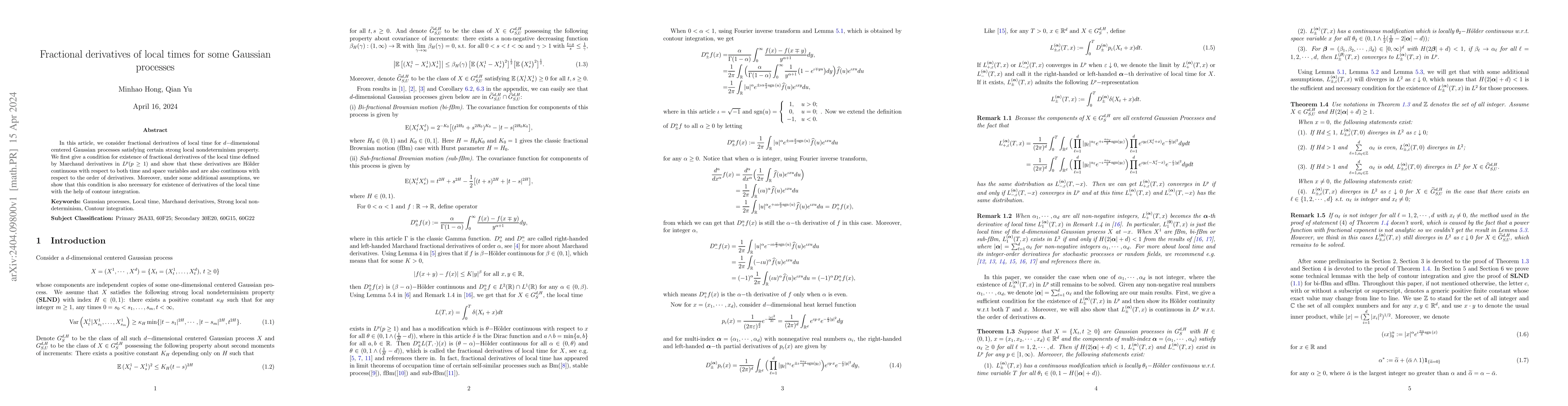 Thumbnail for Fractional derivatives of local times for some Gaussian processes