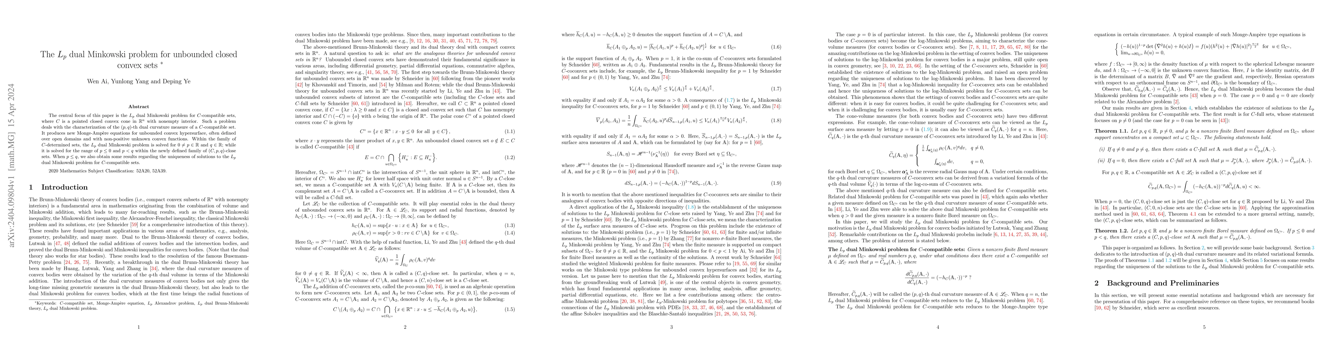 Thumbnail for The $L_p$ dual Minkowski problem for unbounded closed convex sets