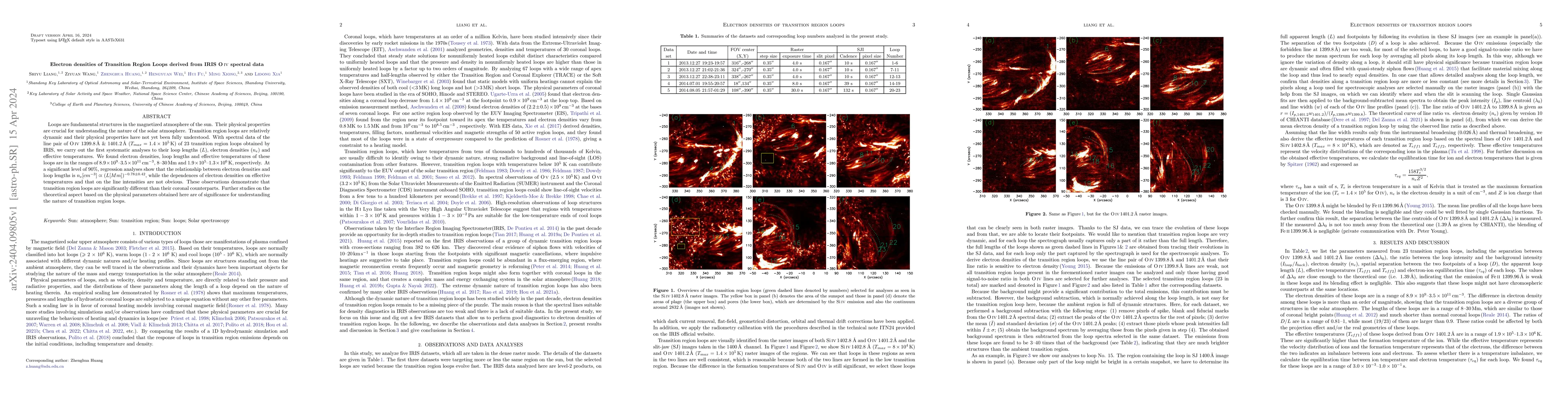 Thumbnail for Electron densities of Transition Region Loops derived from IRIS O IV
  spectral data