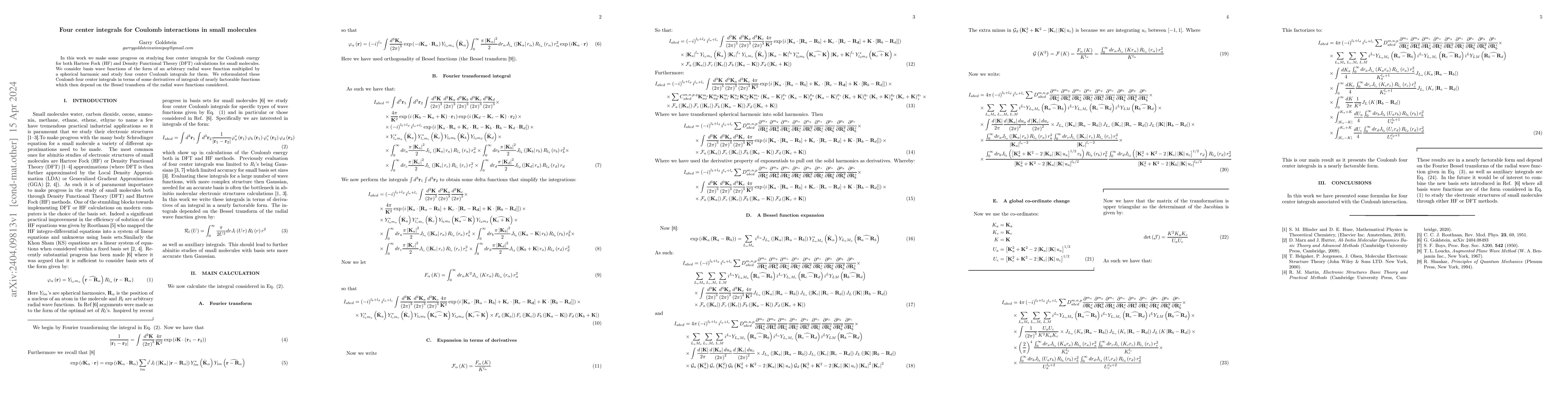 Thumbnail for Four center integrals for Coulomb interactions in small molecules