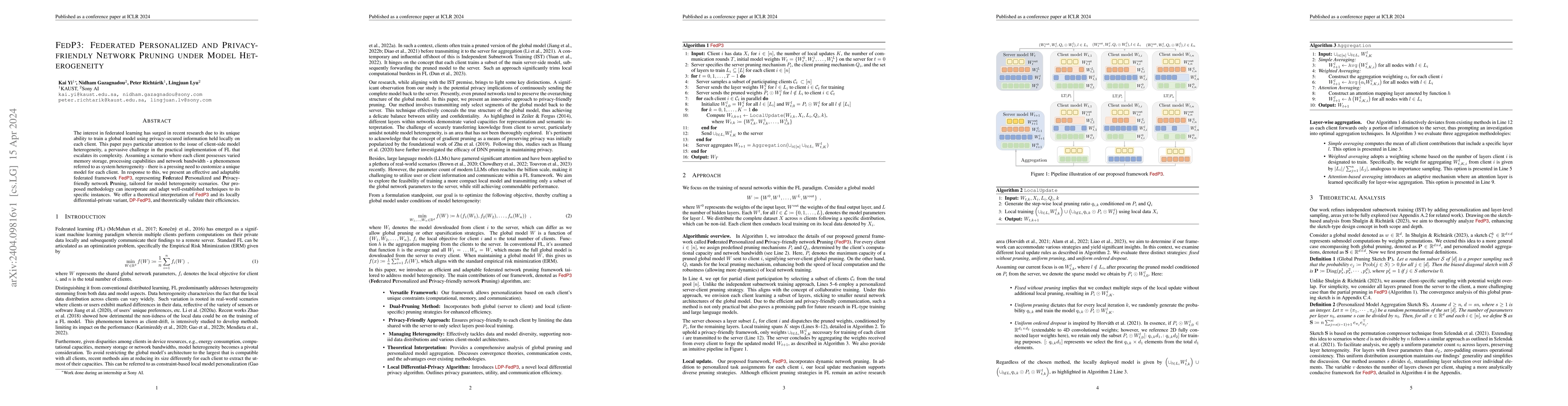 Thumbnail for FedP3: Federated Personalized and Privacy-friendly Network Pruning under
  Model Heterogeneity