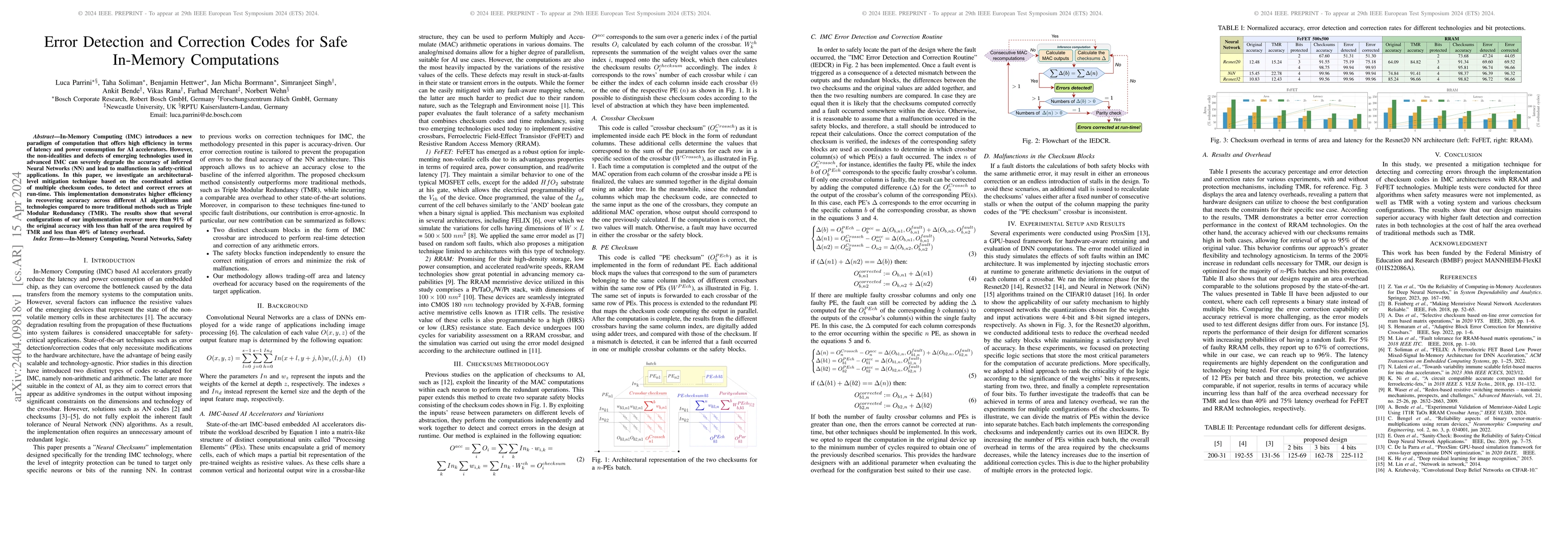 Thumbnail for Error Detection and Correction Codes for Safe In-Memory Computations