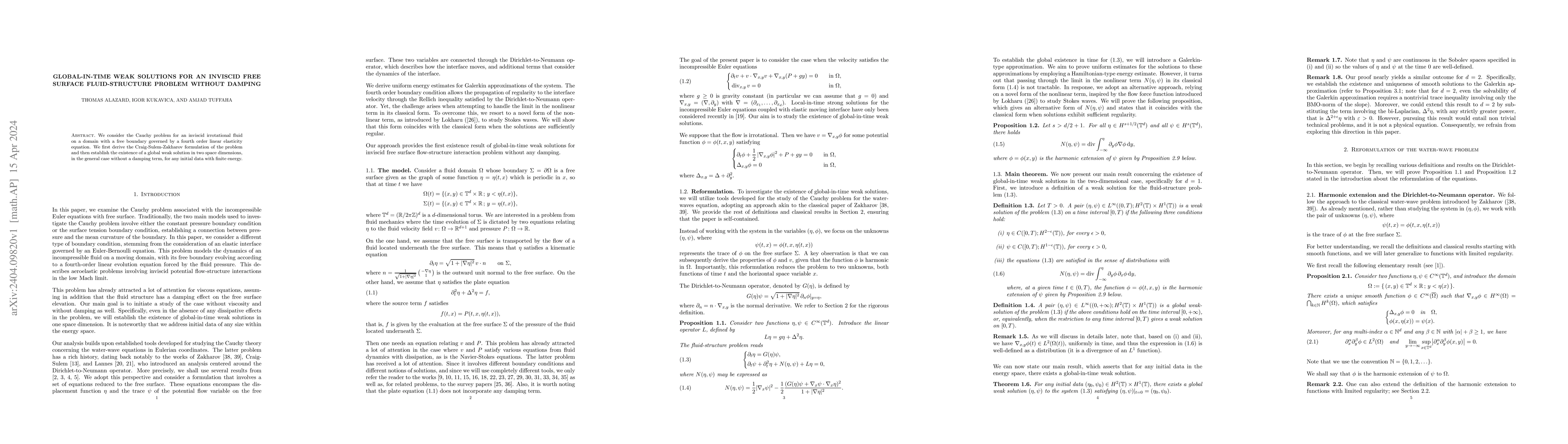Thumbnail for Global-in-time weak solutions for an inviscid free surface
  fluid-structure problem without damping