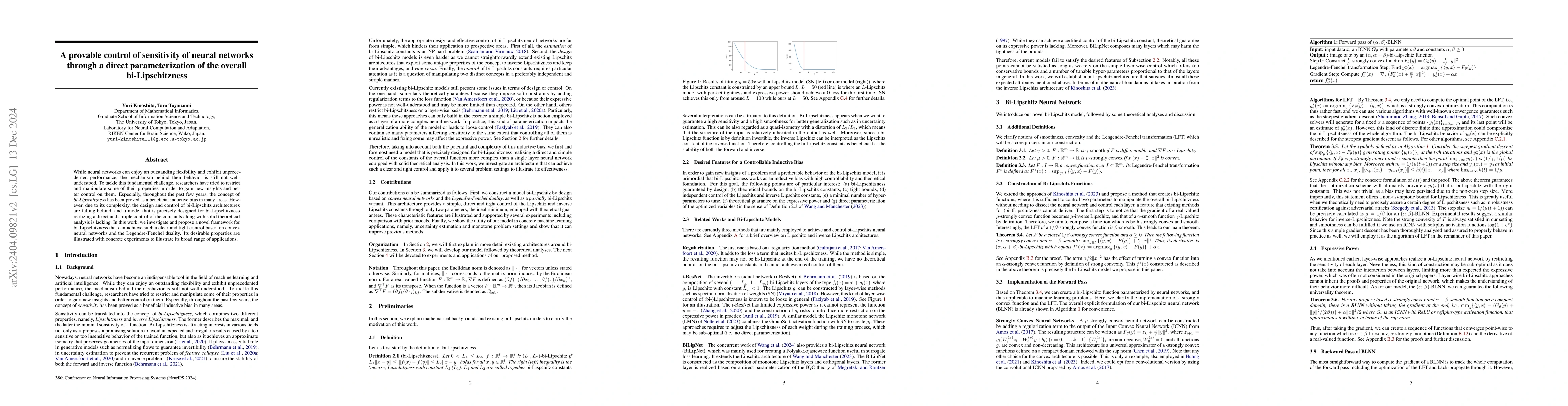 Thumbnail for A provable control of sensitivity of neural networks through a direct
  parameterization of the overall bi-Lipschitzness