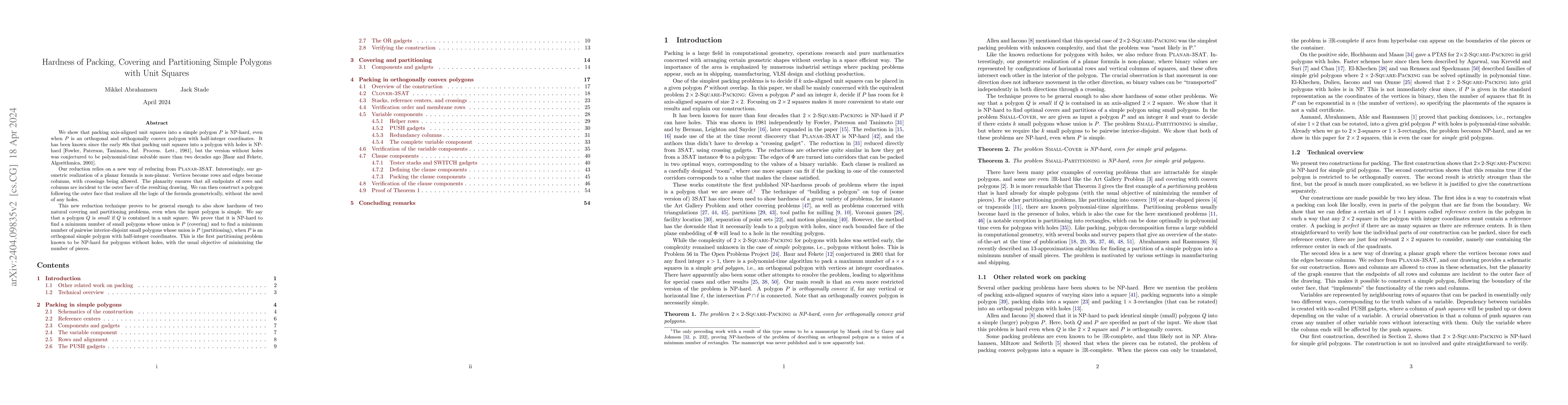 Thumbnail for Hardness of Packing, Covering and Partitioning Simple Polygons with Unit
  Squares