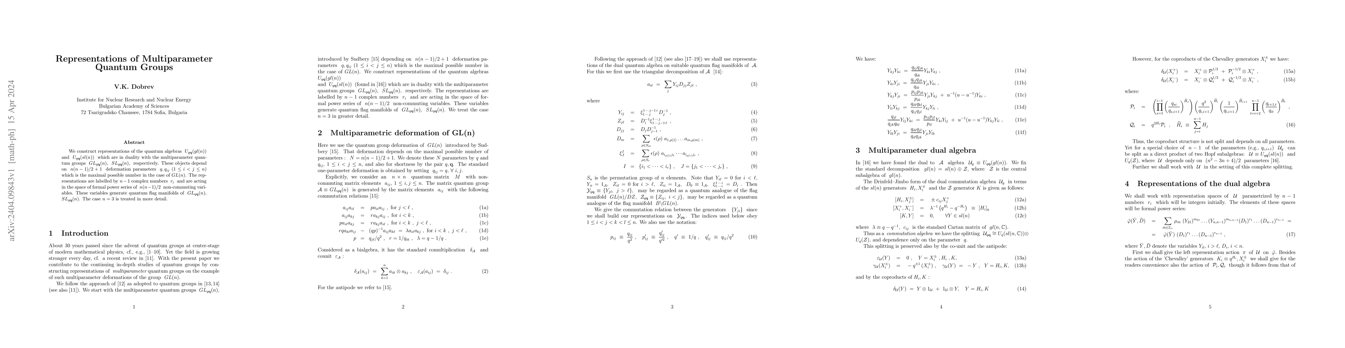 Thumbnail for Representations of Multiparameter Quantum Groups