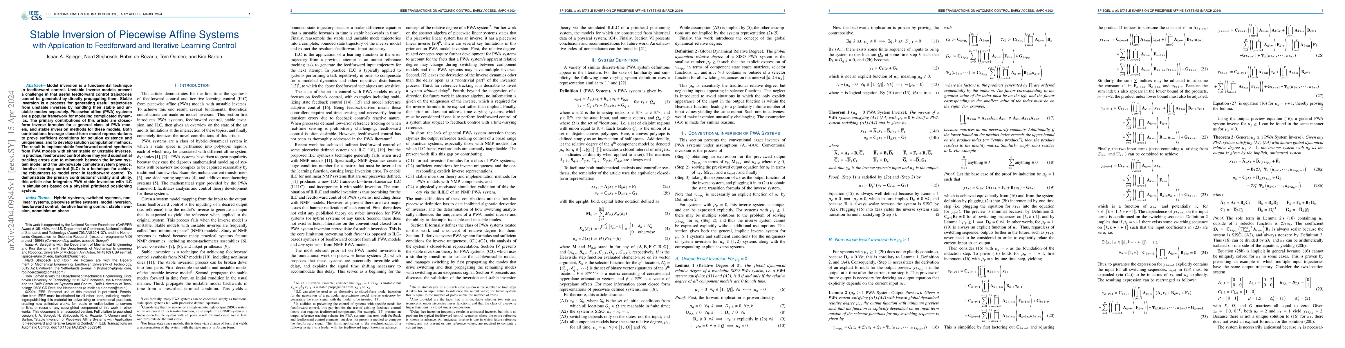 Thumbnail for Stable Inversion of Piecewise Affine Systems with Application to
  Feedforward and Iterative Learning Control