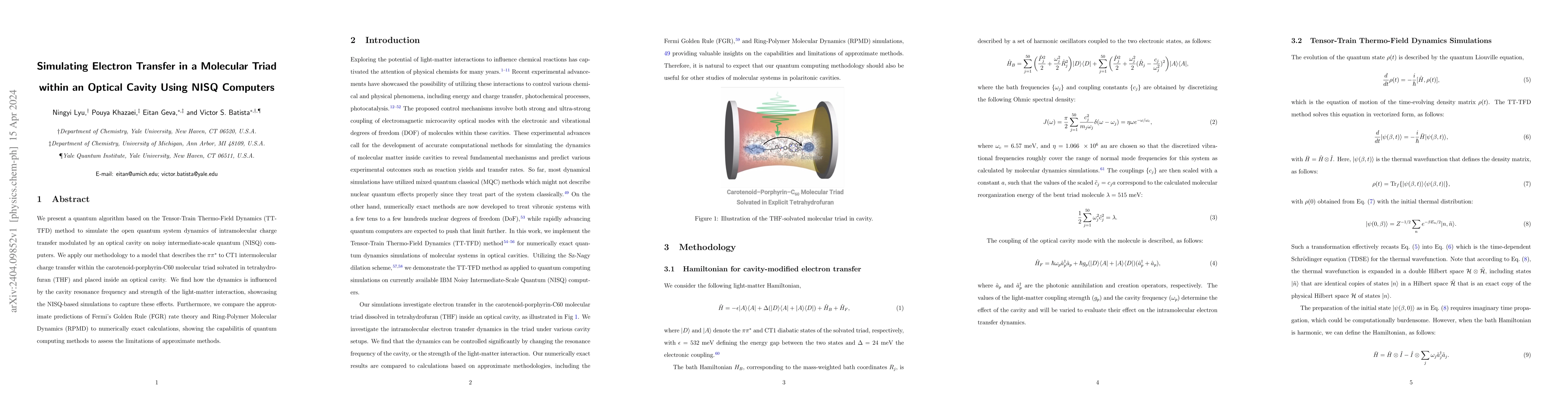 Thumbnail for Simulating Electron Transfer in a Molecular Triad within an Optical
  Cavity Using NISQ Computers
