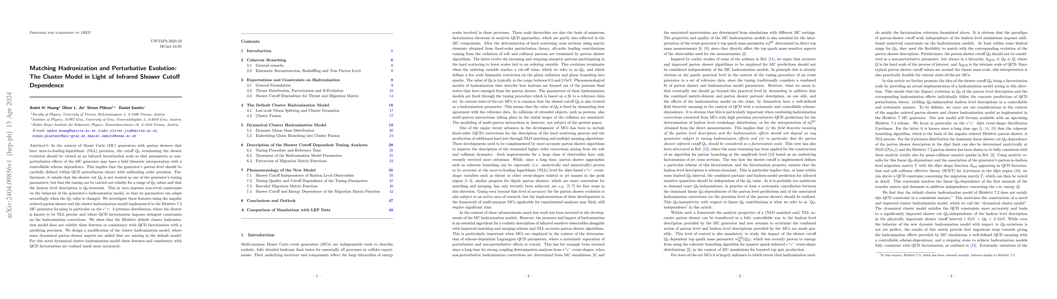 Thumbnail for Matching Hadronization and Perturbative Evolution: The Cluster Model in
  Light of Infrared Shower Cutoff Dependence