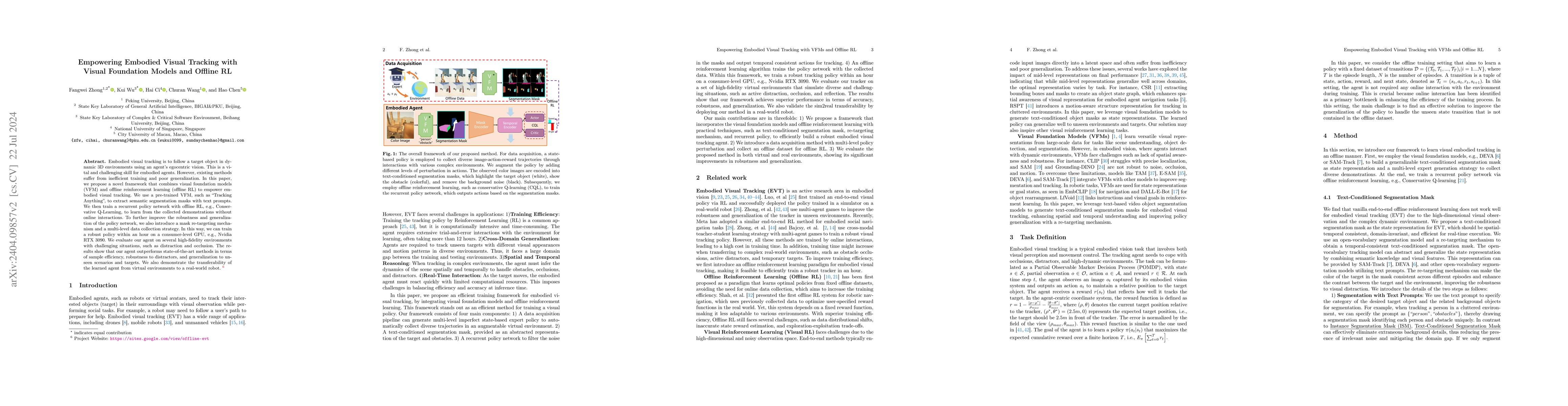 Thumbnail for Empowering Embodied Visual Tracking with Visual Foundation Models and
  Offline RL