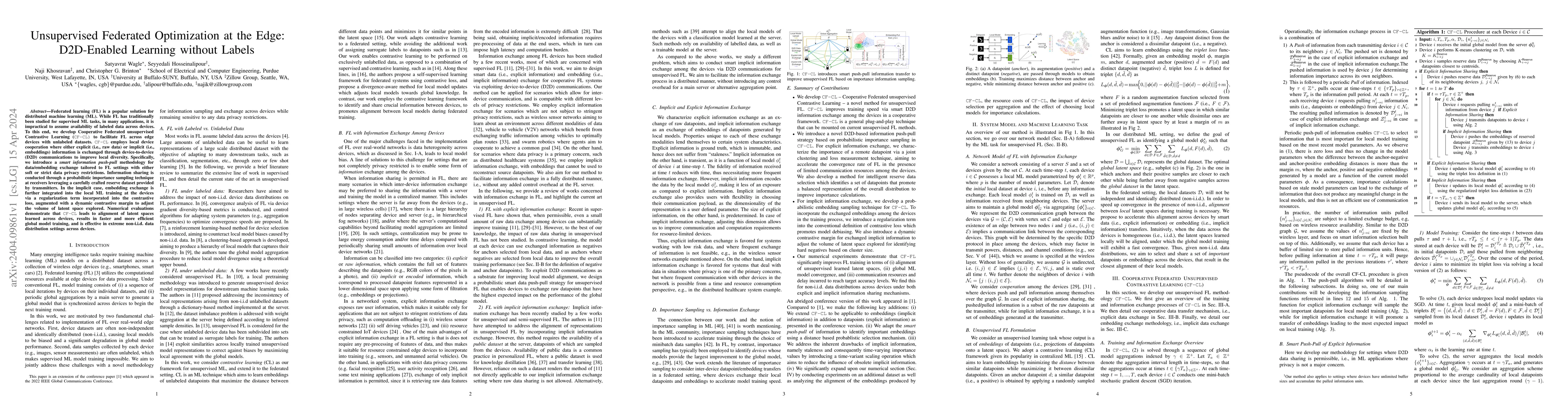 Thumbnail for Unsupervised Federated Optimization at the Edge: D2D-Enabled Learning
  without Labels
