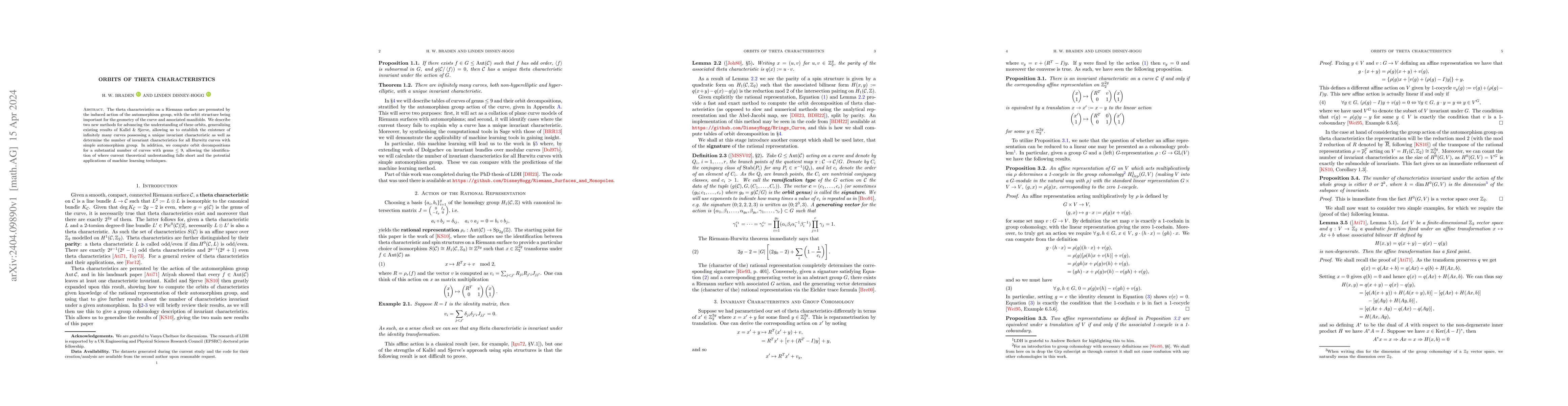Thumbnail for Orbits of Theta Characteristics