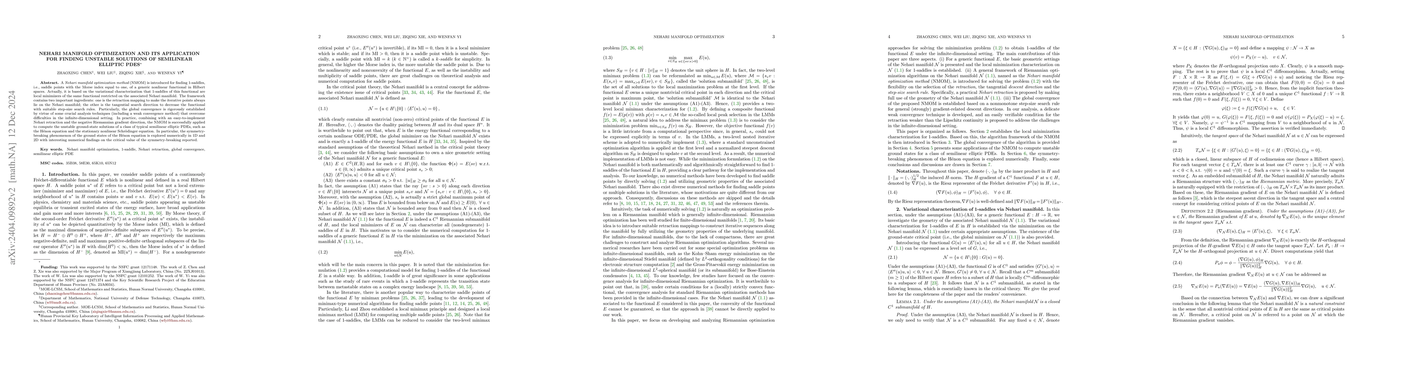 Thumbnail for Nehari manifold optimization and its application for finding unstable
  solutions of semilinear elliptic PDEs