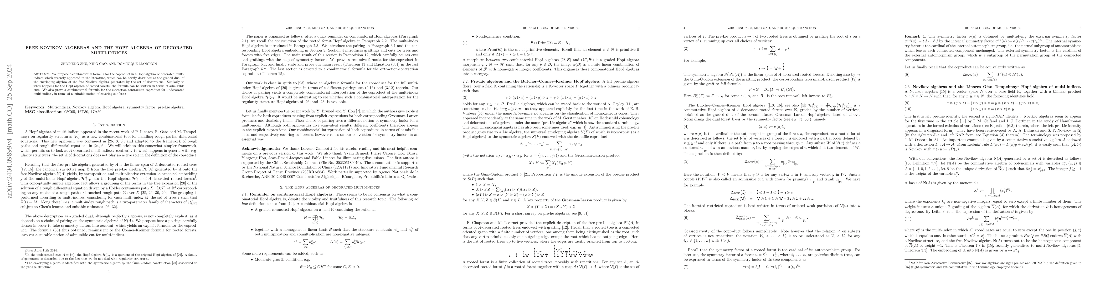 Thumbnail for Free Novikov algebras and the Hopf algebra of decorated multi-indices