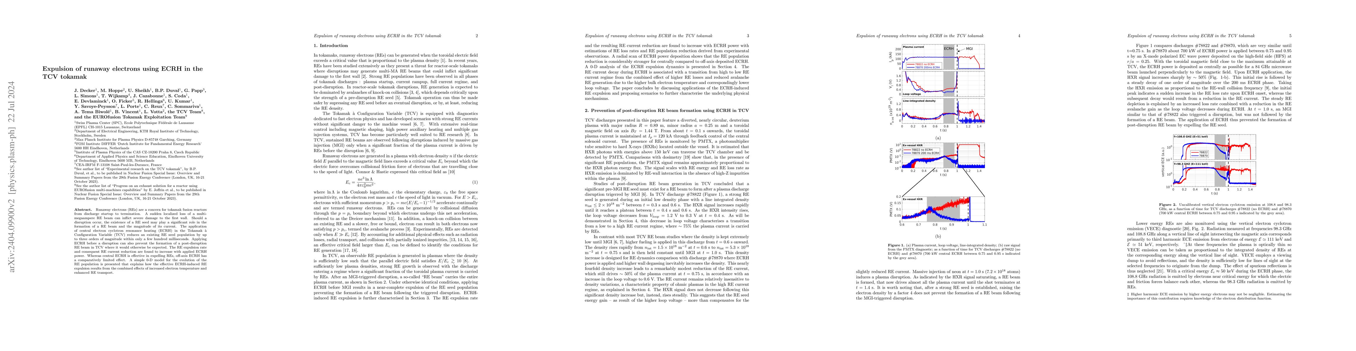Thumbnail for Expulsion of runaway electrons using ECRH in the TCV tokamak