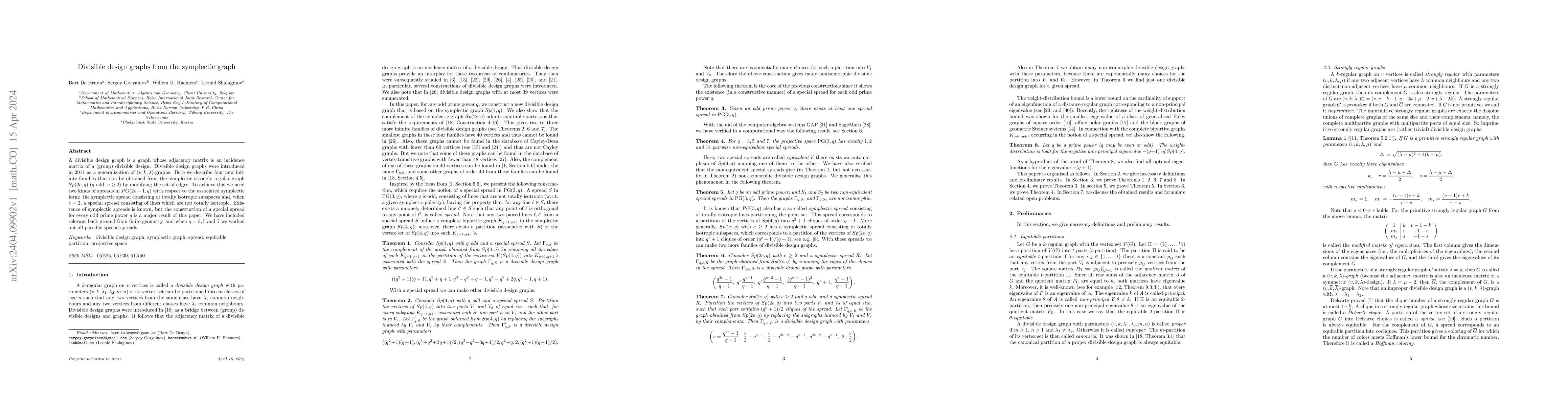 Thumbnail for Divisible design graphs from the symplectic graph