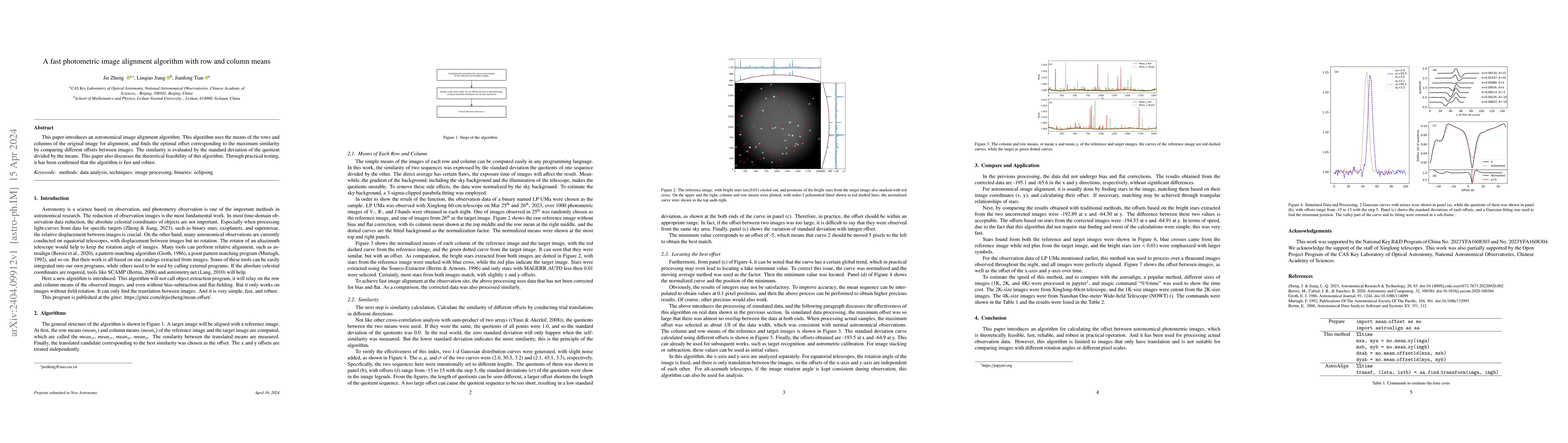 Thumbnail for A fast photometric image alignment algorithm with row and column means