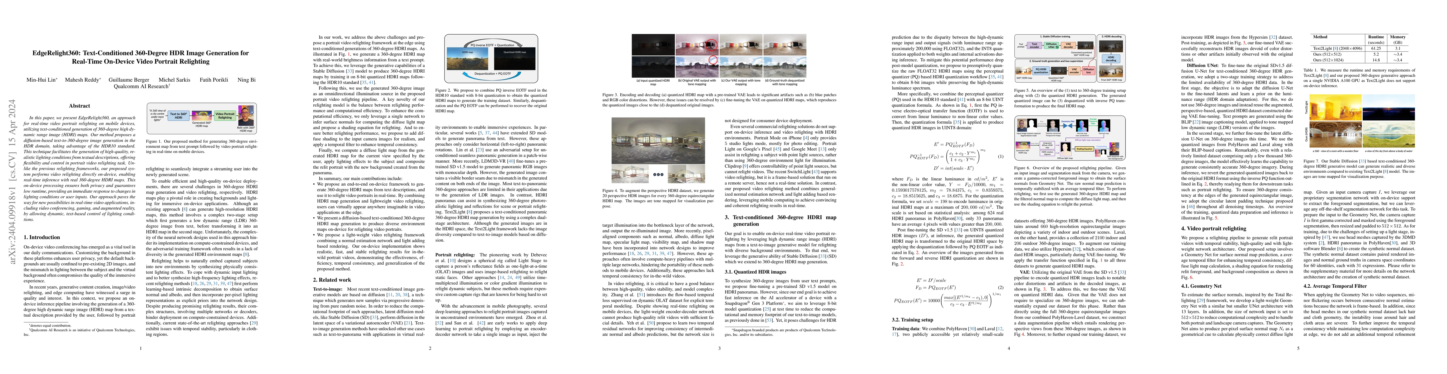 Thumbnail for EdgeRelight360: Text-Conditioned 360-Degree HDR Image Generation for
  Real-Time On-Device Video Portrait Relighting