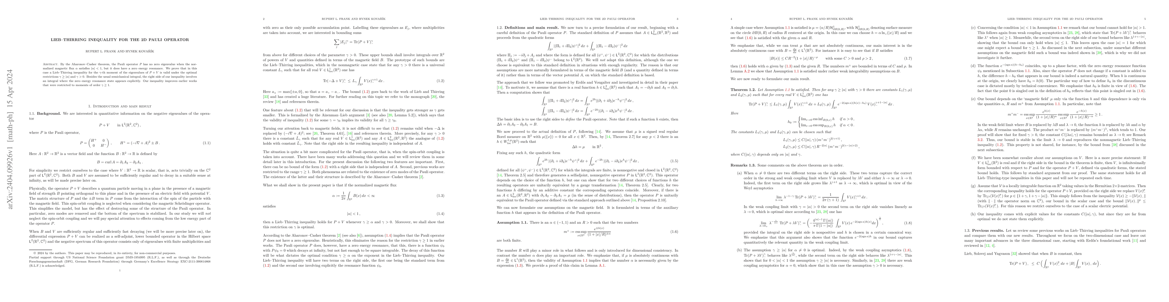 Thumbnail for Lieb-Thirring inequality for the 2D Pauli operator