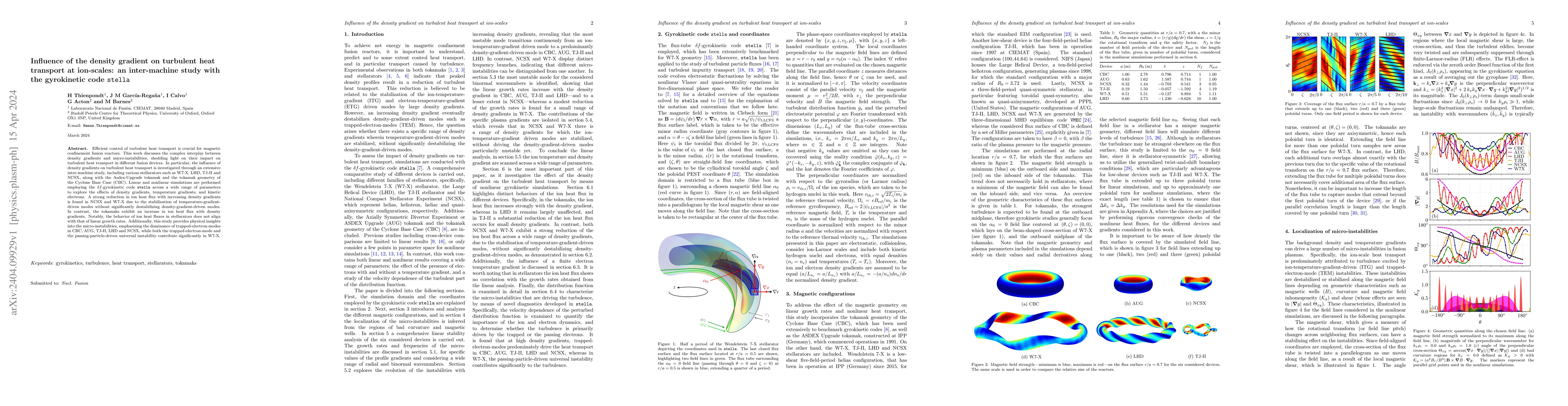Thumbnail for Influence of the density gradient on turbulent heat transport at
  ion-scales: an inter-machine study with the gyrokinetic code stella