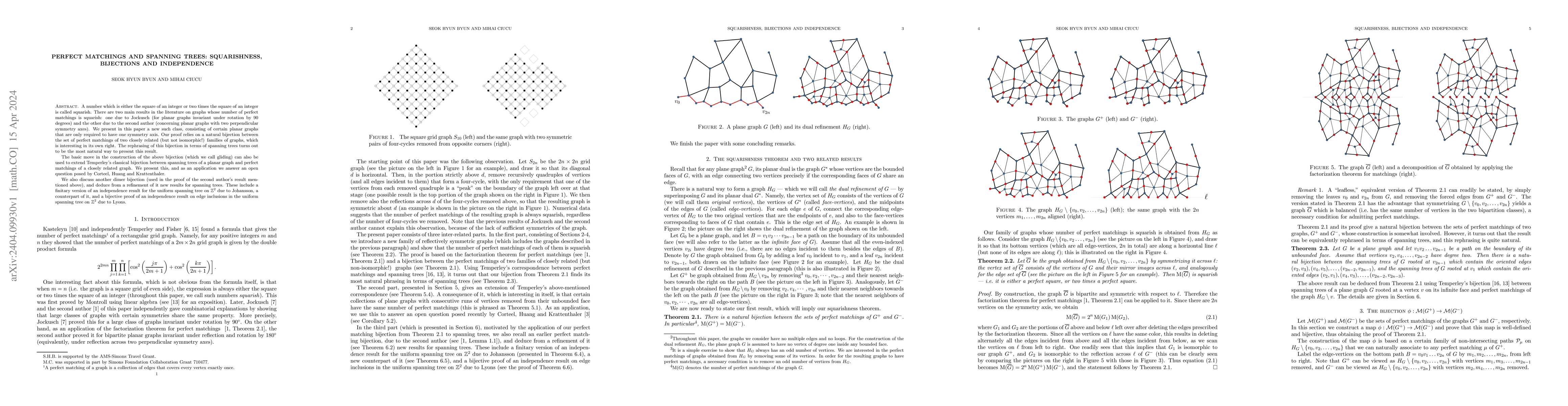 Thumbnail for Perfect matchings and spanning trees: squarishness, bijections and
  independence