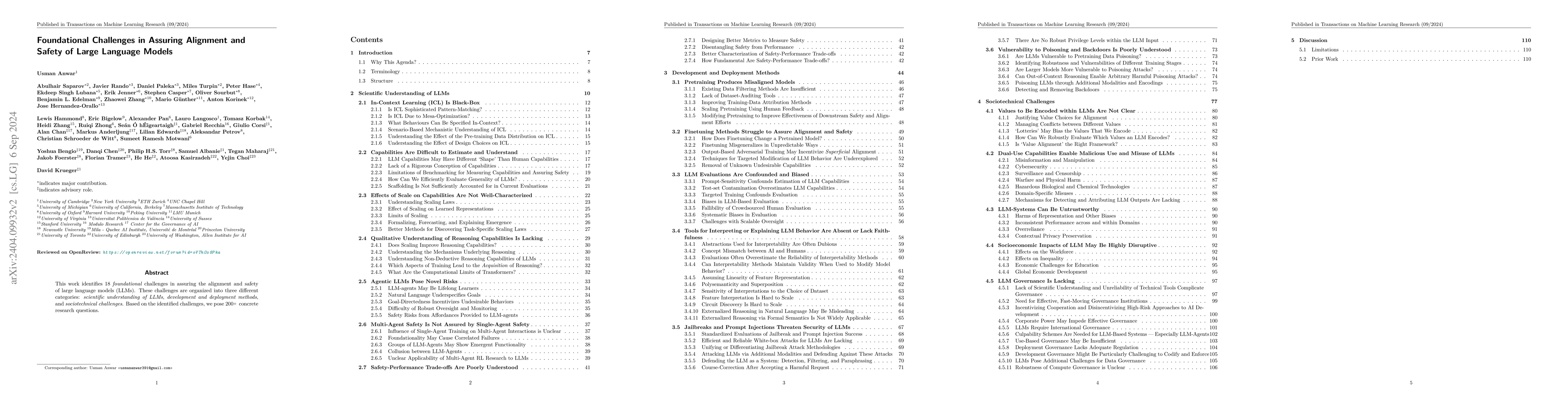Thumbnail for Foundational Challenges in Assuring Alignment and Safety of Large
  Language Models