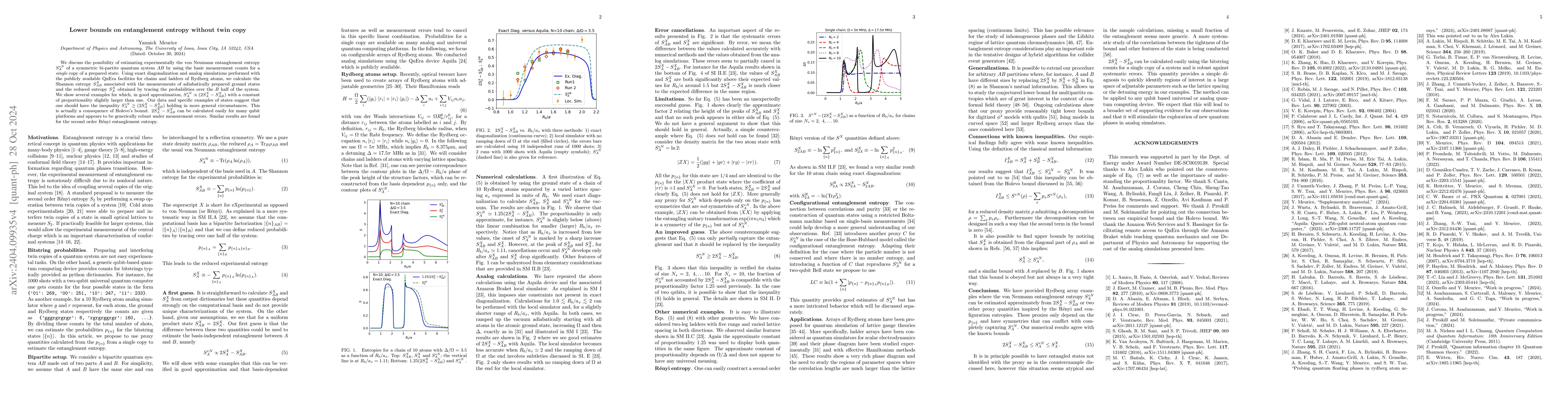 Thumbnail for Experimental lower bounds on entanglement entropy without twin copy