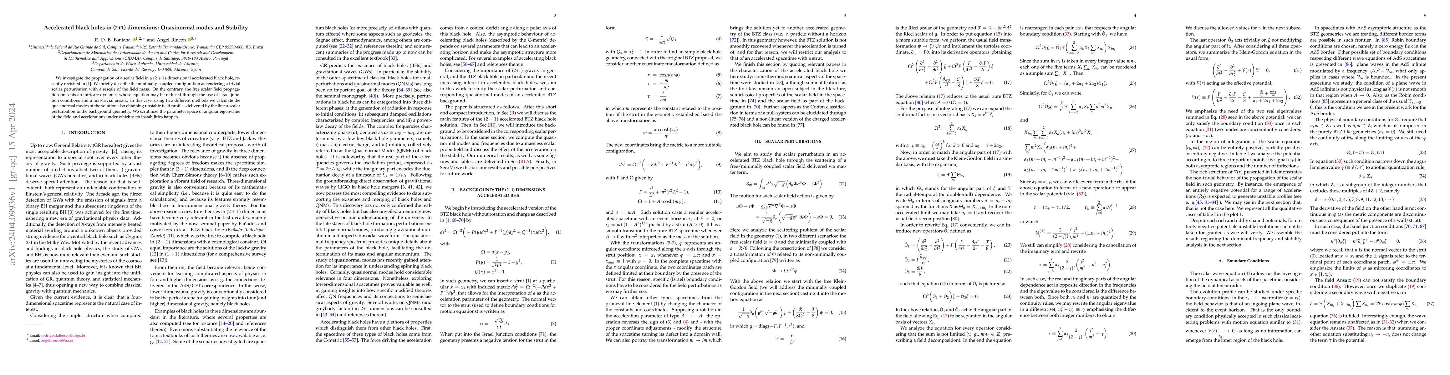 Thumbnail for Accelerated black holes in (2+1) dimensions: Quasinormal modes and
  Stability
