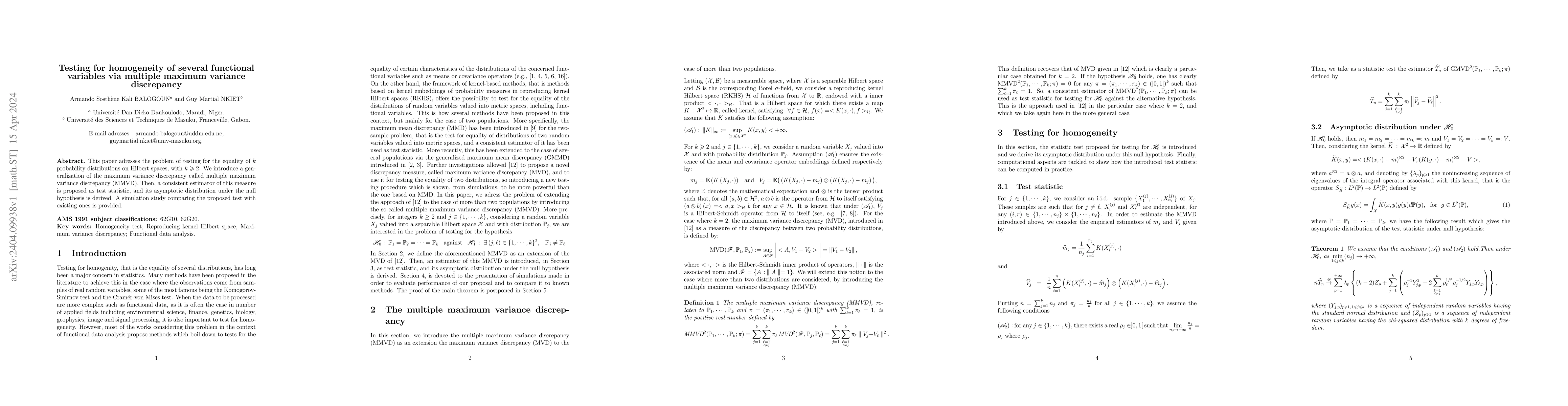 Thumbnail for Testing for homogeneity of several functional variables via multiple
  maximum variance discrepancy