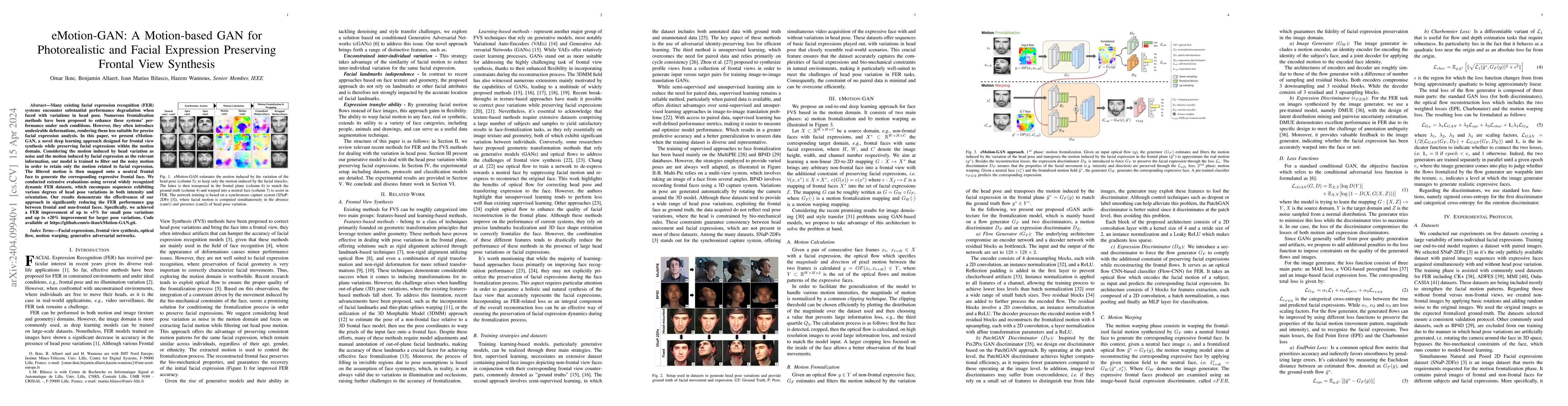 Thumbnail for eMotion-GAN: A Motion-based GAN for Photorealistic and Facial Expression
  Preserving Frontal View Synthesis