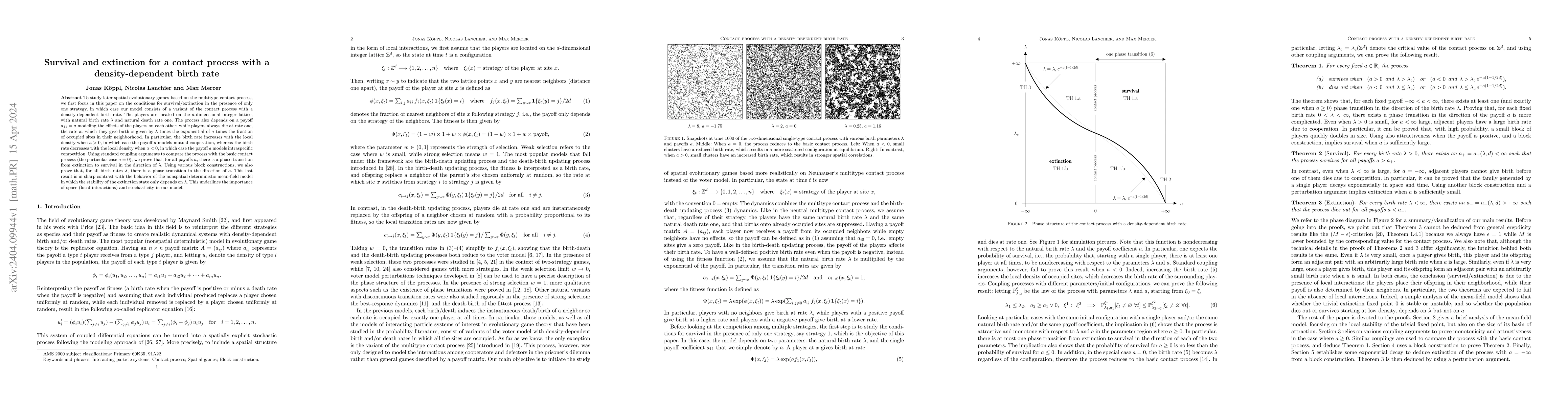 Thumbnail for Survival and extinction for a contact process with a density-dependent
  birth rate