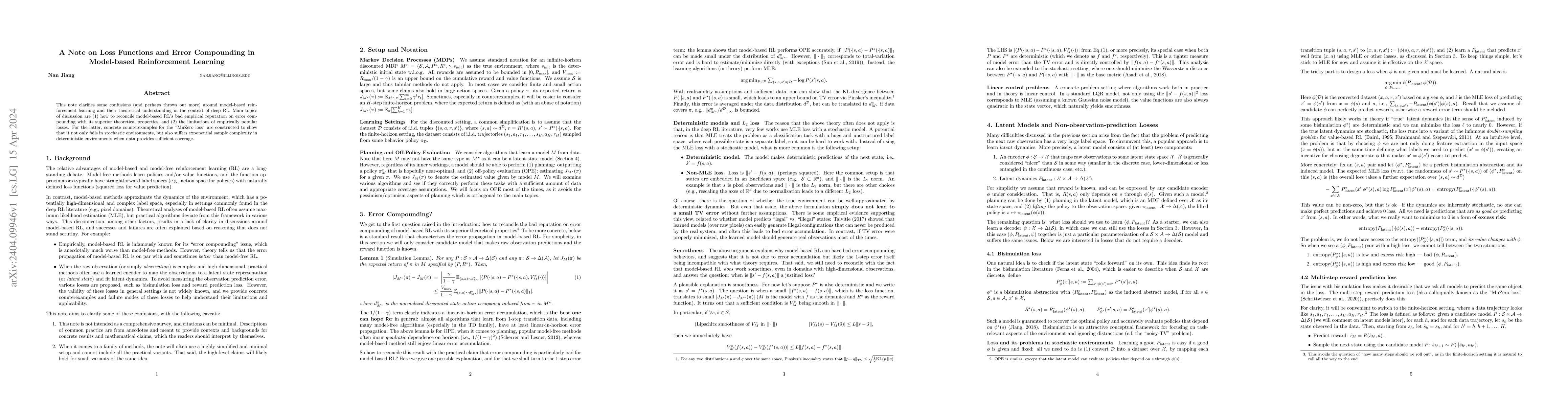Thumbnail for A Note on Loss Functions and Error Compounding in Model-based
  Reinforcement Learning