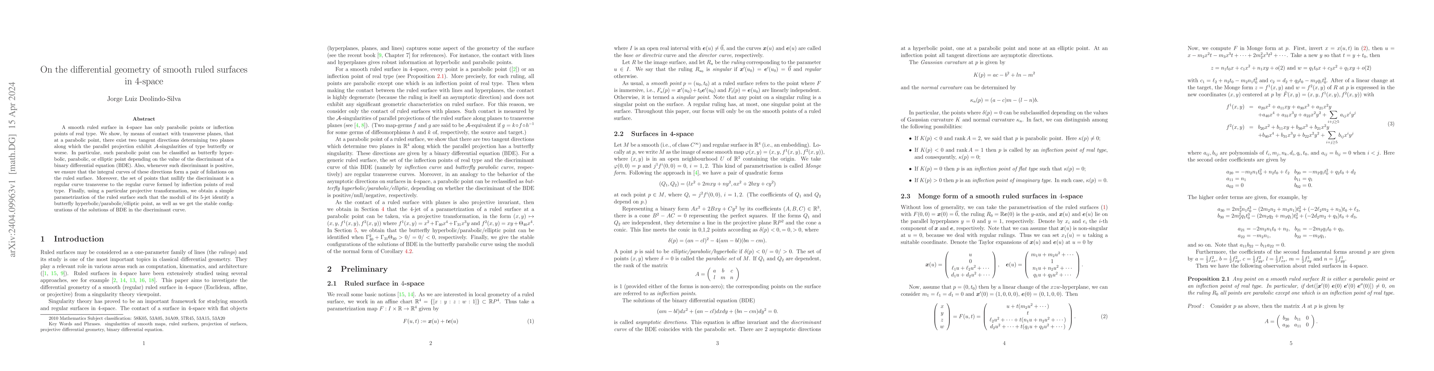 Thumbnail for On the differential geometry of smooth ruled surfaces in 4-space