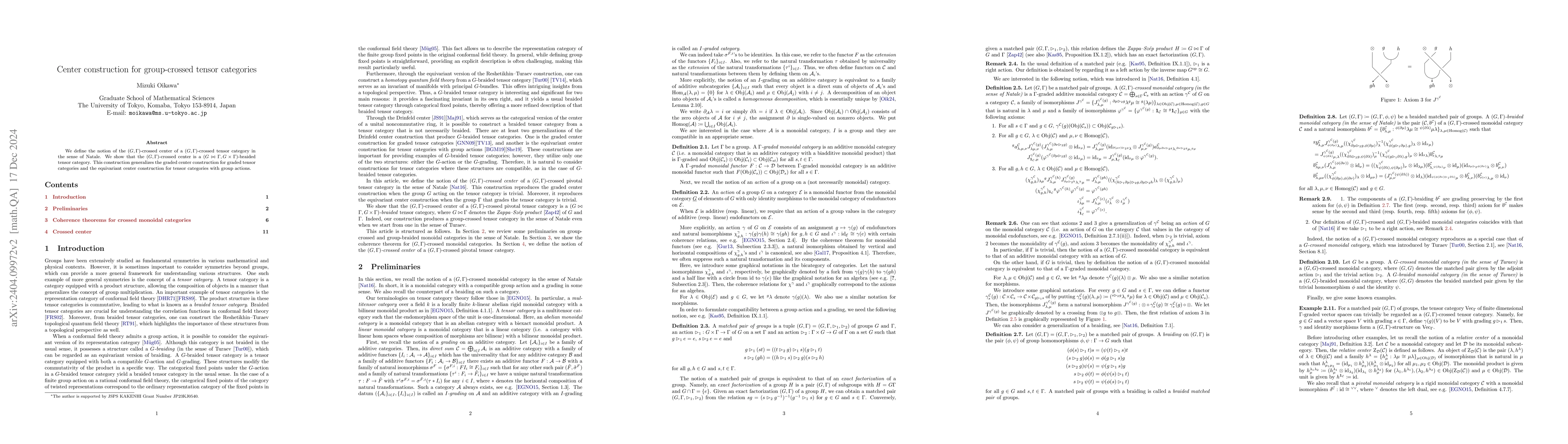 Thumbnail for Center construction for group-crossed tensor categories