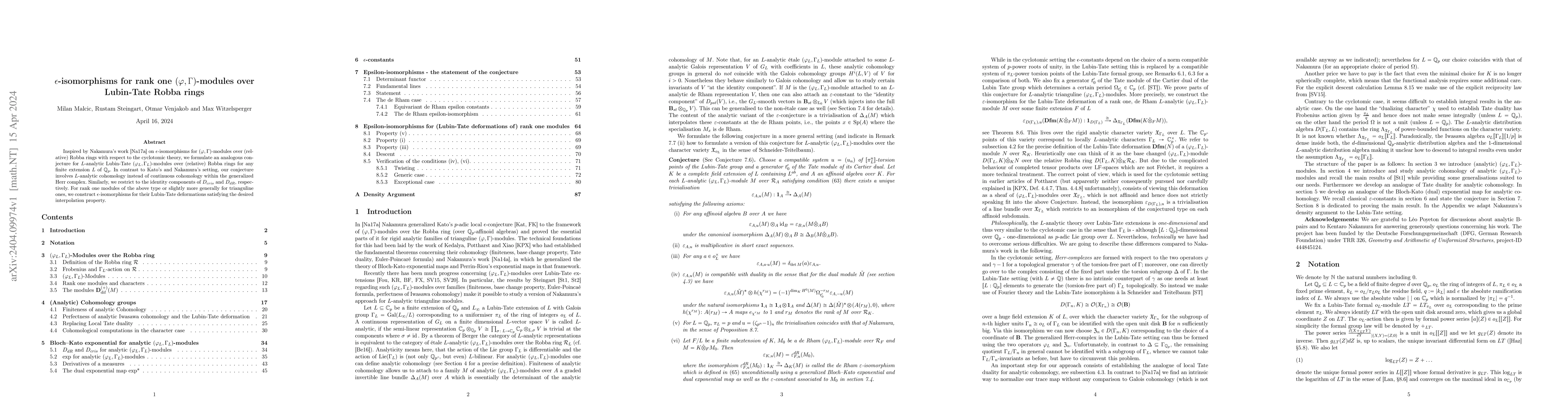 Thumbnail for $\epsilon$-isomorphisms for rank one $(\varphi,\Gamma)$-modules over
  Lubin-Tate Robba rings