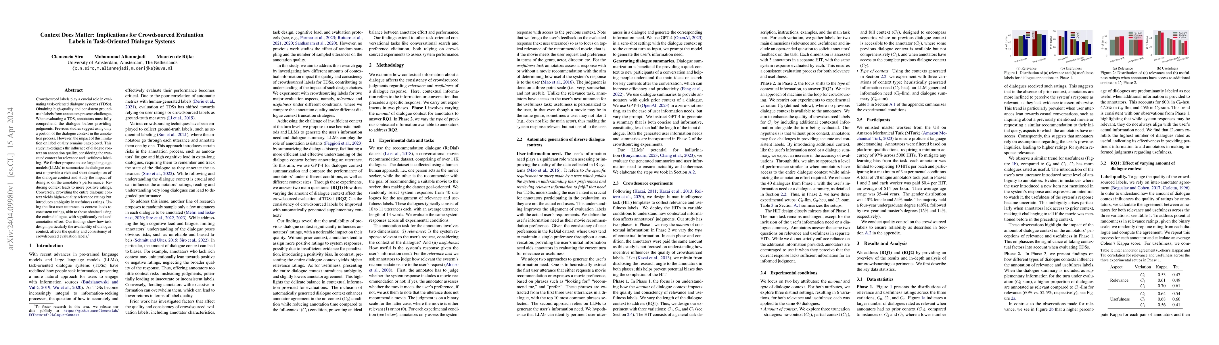 Thumbnail for Context Does Matter: Implications for Crowdsourced Evaluation Labels in
  Task-Oriented Dialogue Systems