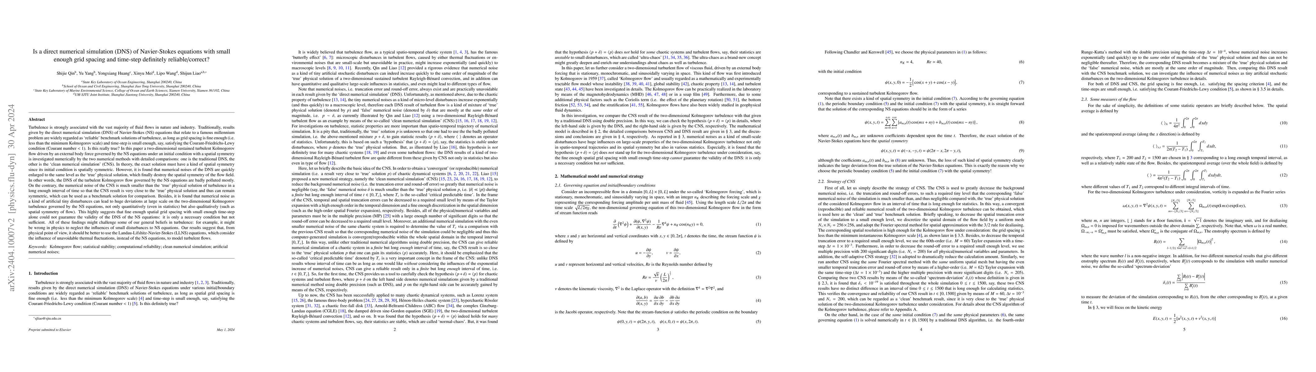 Thumbnail for Is a direct numerical simulation (DNS) of Navier-Stokes equations with
  small enough grid spacing and time-step definitely reliable/correct?