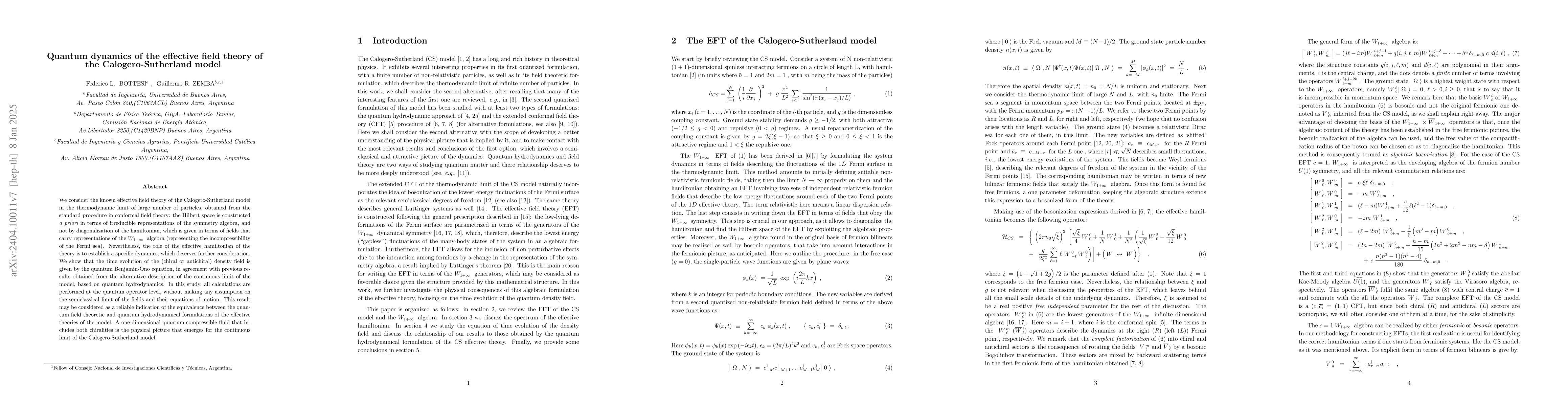 Thumbnail for Quantum dynamics of the effective field theory of the
  Calogero-Sutherland model