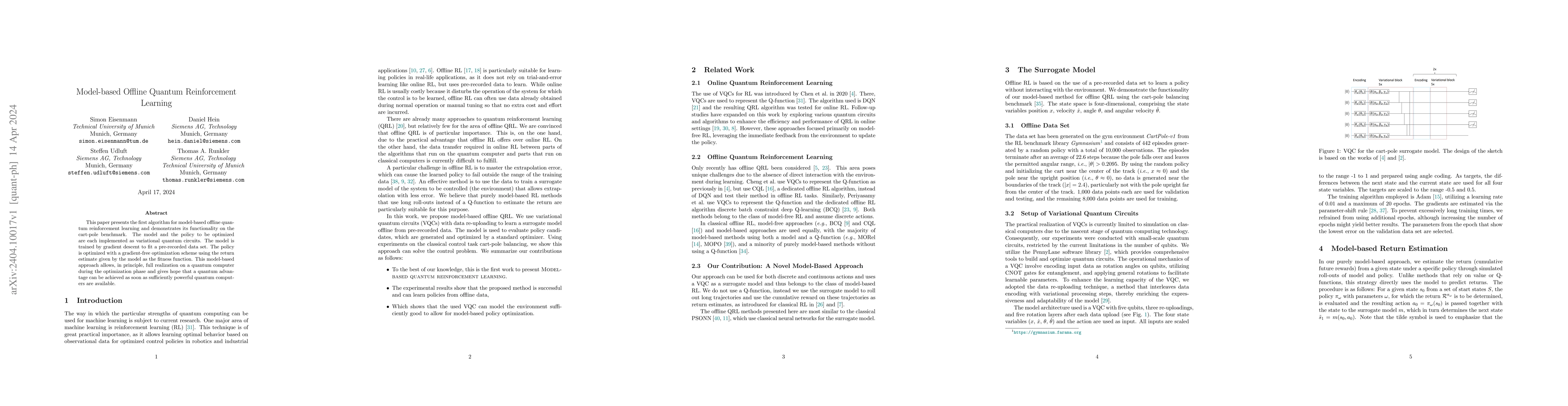 Thumbnail for Model-based Offline Quantum Reinforcement Learning