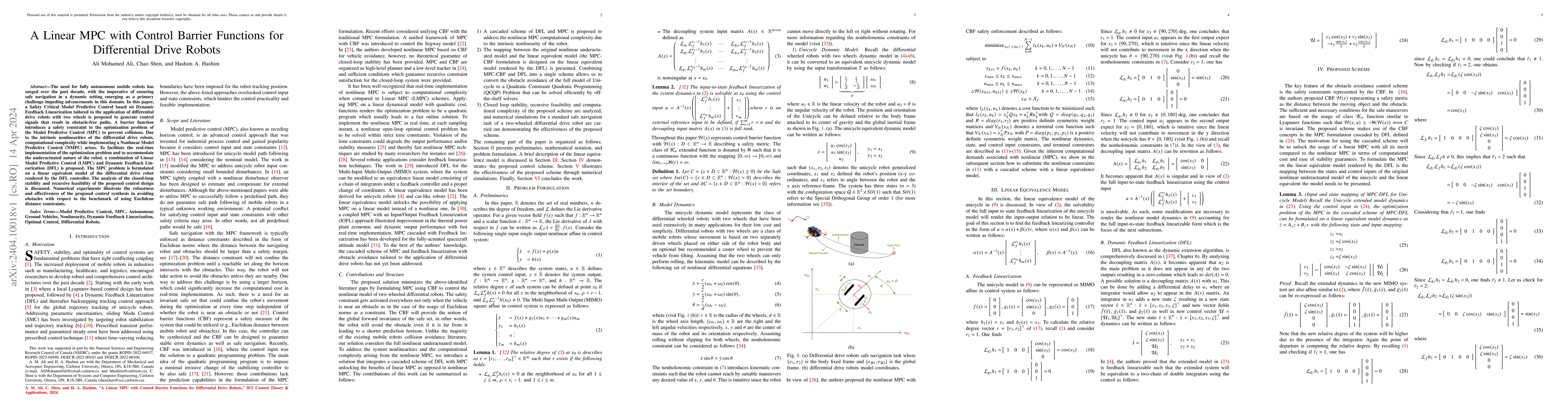 Thumbnail for A Linear MPC with Control Barrier Functions for Differential Drive
  Robots