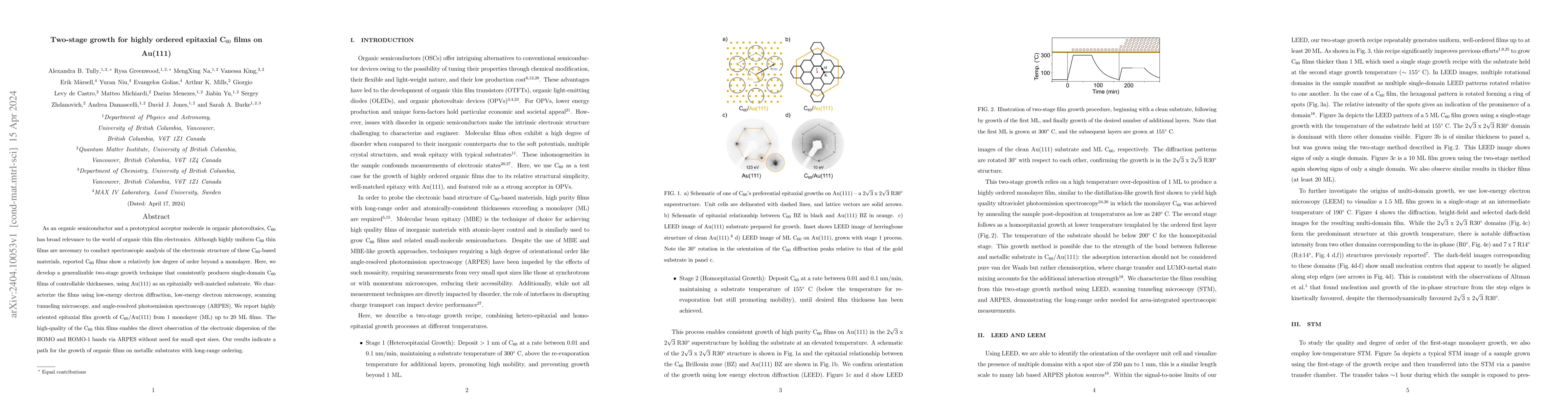 Thumbnail for Two-stage growth for highly ordered epitaxial C$_{60}$ films on Au(111)