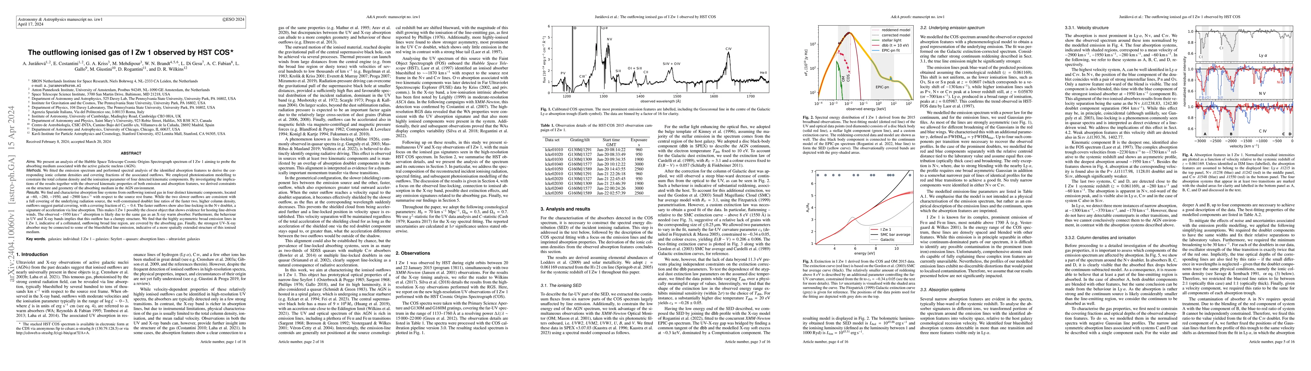 Thumbnail for The outflowing ionised gas of I Zw 1 observed by HST COS
